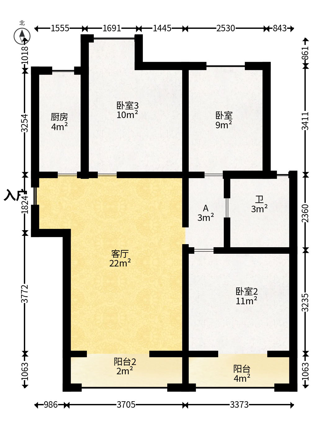荣盛花语馨苑  3室2厅1卫   85.00万户型图