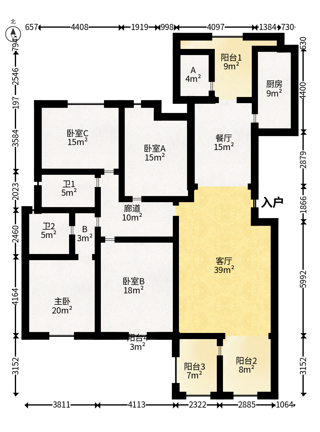江山帝景雅典  4室2厅2卫   158.00万户型图