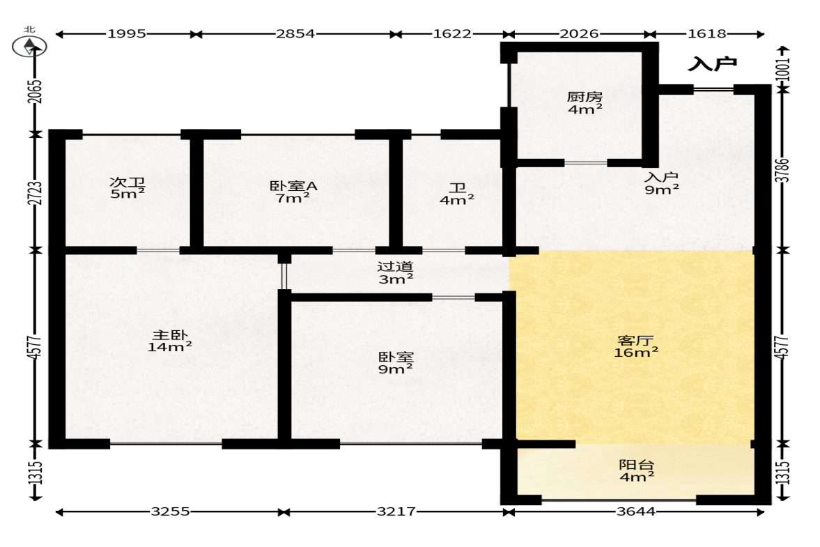 华润置地广场二期  3室2厅2卫   88.00万户型图