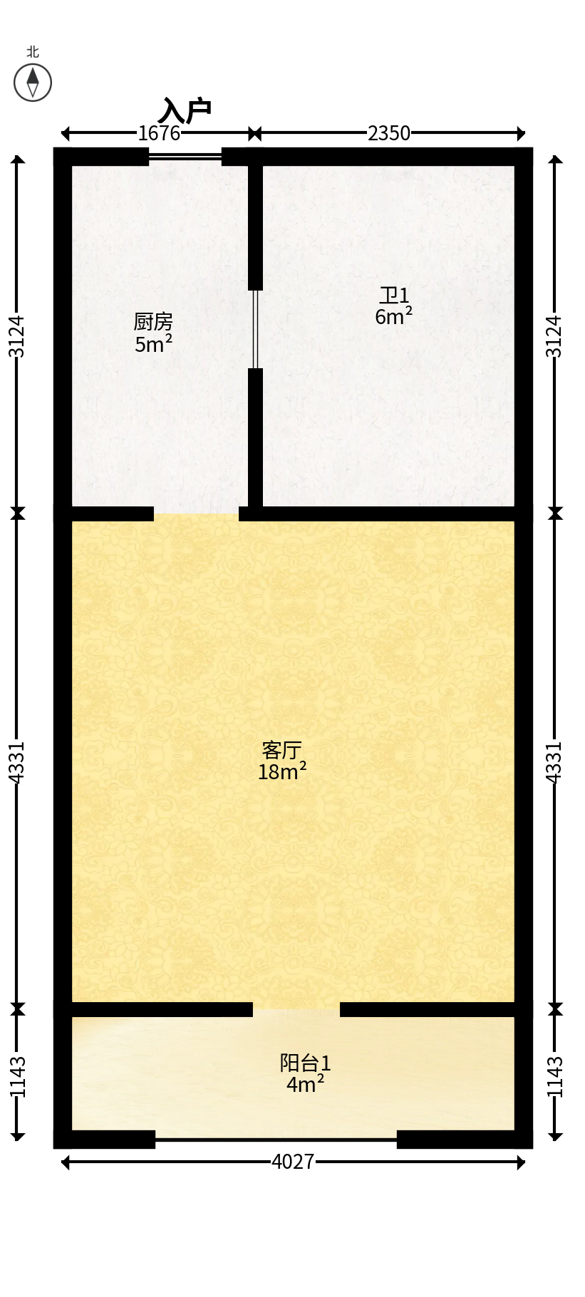 江山帝景哈佛  1室1厅1卫    39.49万户型图