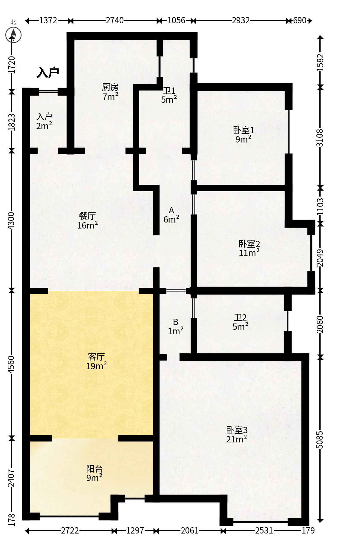 湘域熙岸  3室2厅2卫   160.00万户型图