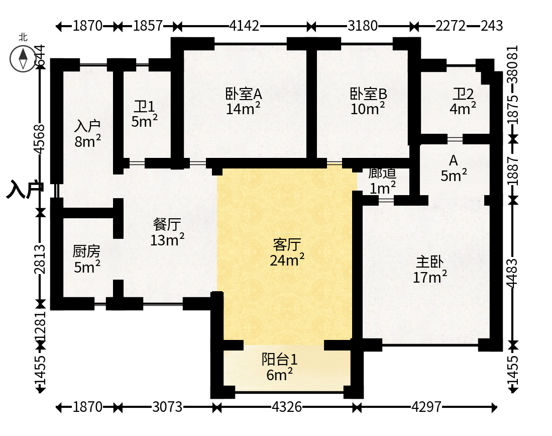 江山帝景雅典  3室2厅2卫   120.00万户型图