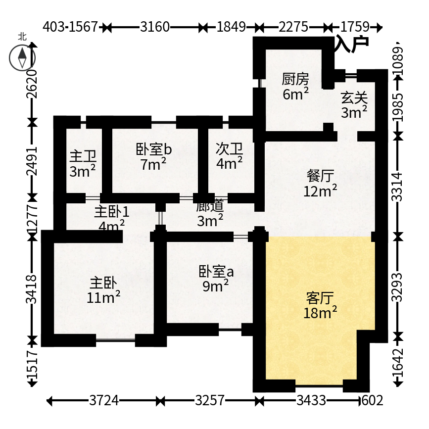长沙溪山悦  3室2厅2卫   135.00万户型图