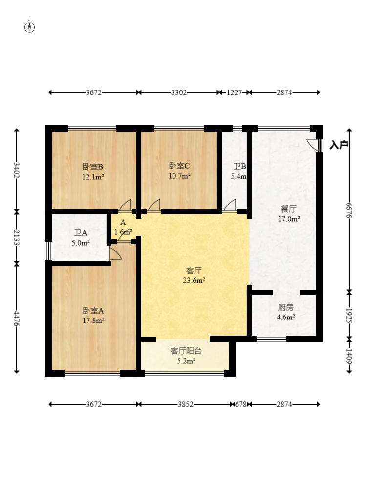 钰龙天下一期  1室2厅1卫   300.00万户型图
