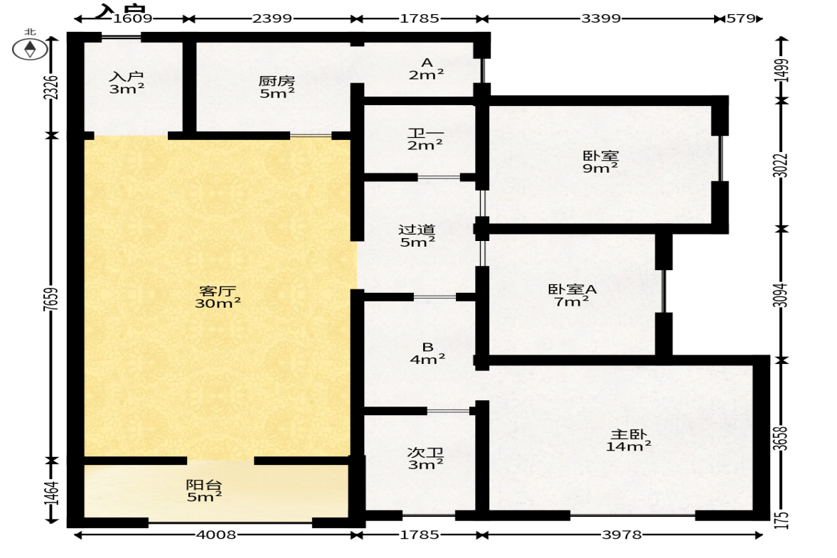 金科时代中心  3室2厅2卫   68.00万户型图