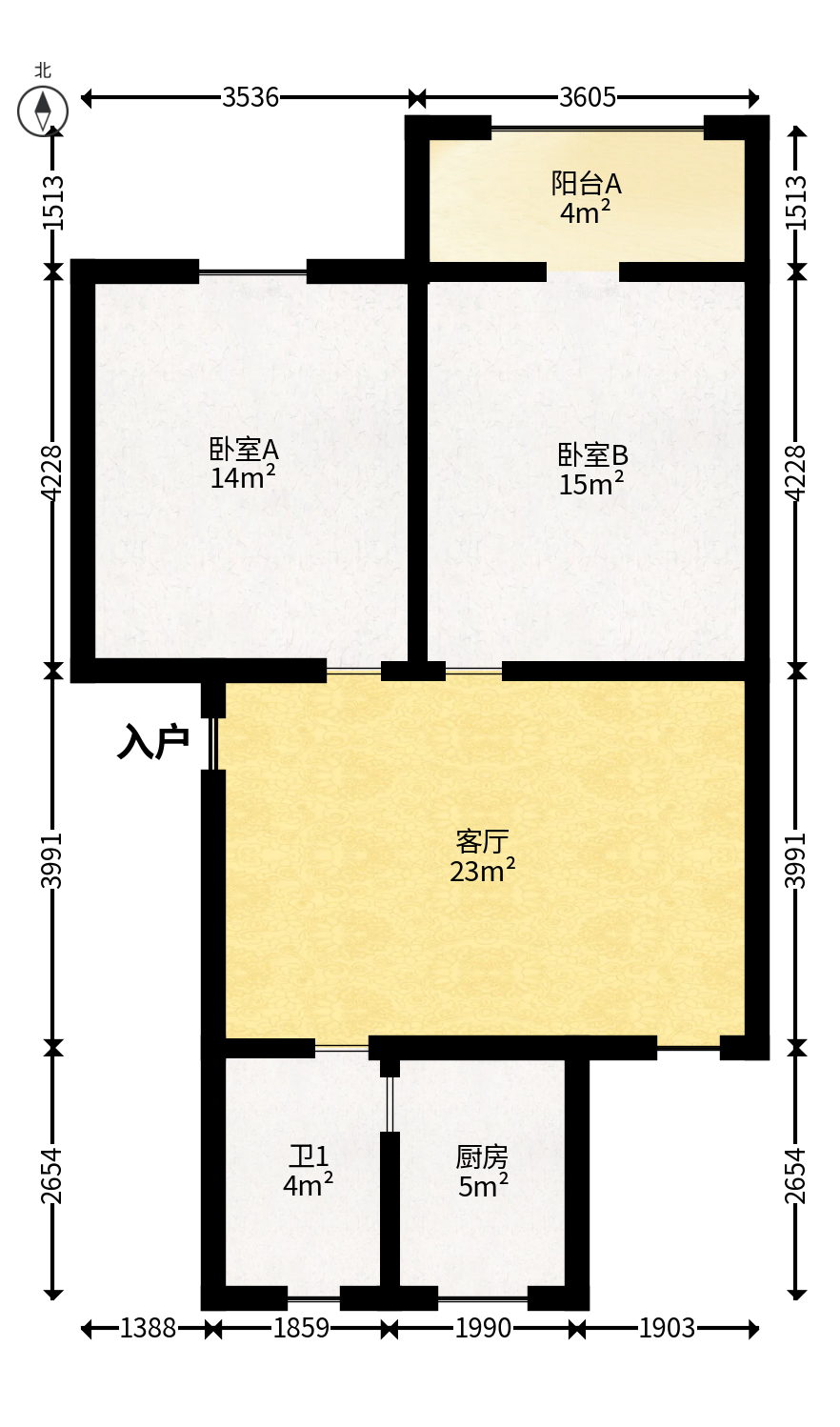 长冶小区（玉竹家园）  2室2厅1卫   38.80万户型图