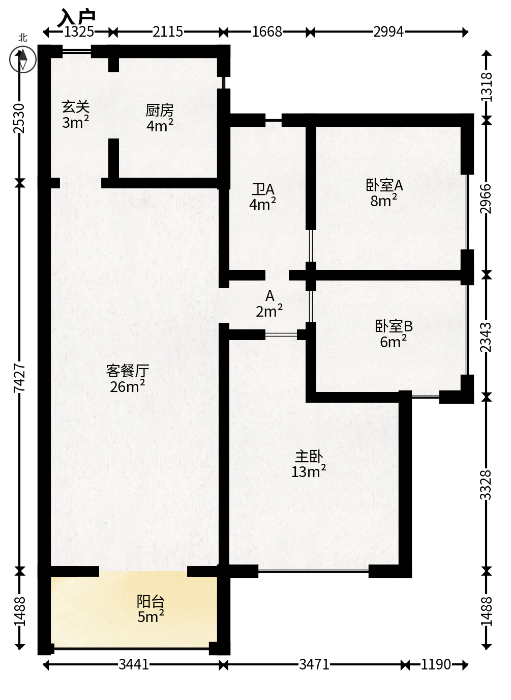 保利天禧D区  3室2厅1卫   138.00万户型图
