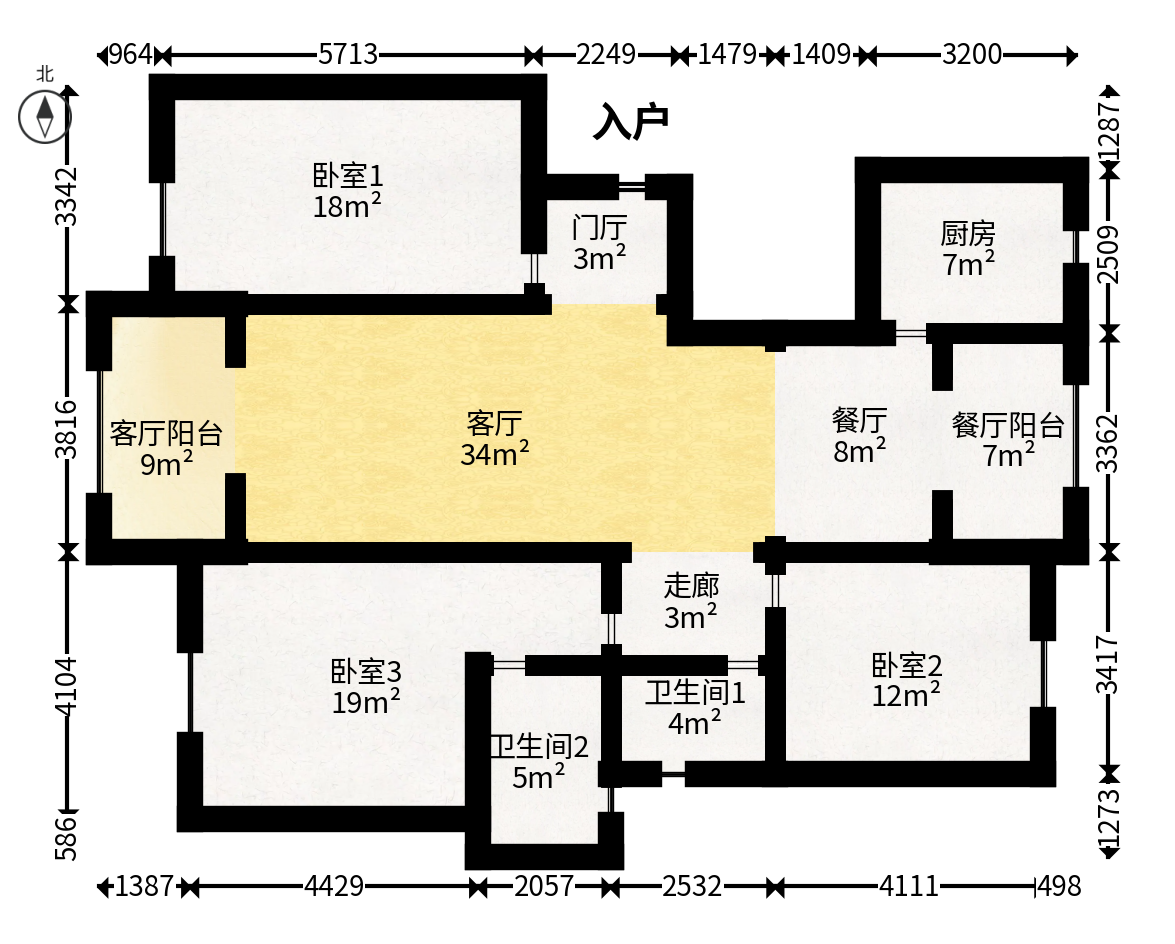 奥林匹克花园贡院一期  3室2厅1卫   125.00万户型图