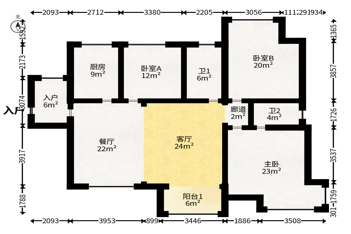 锑都家园  3室2厅2卫   71.80万户型图