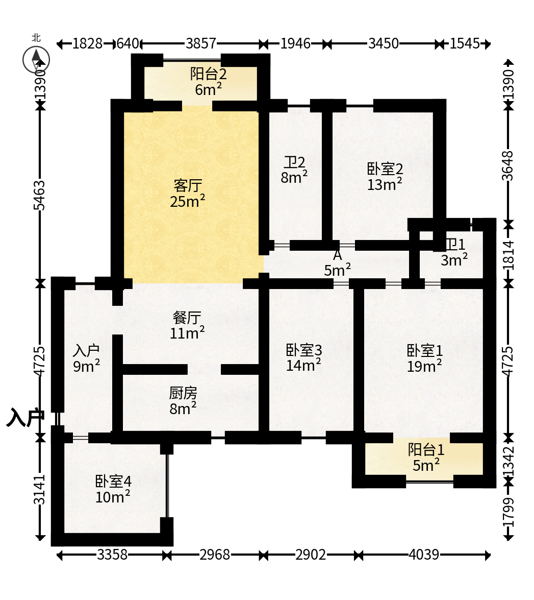 华银南苑融域  4室2厅2卫   176.00万户型图