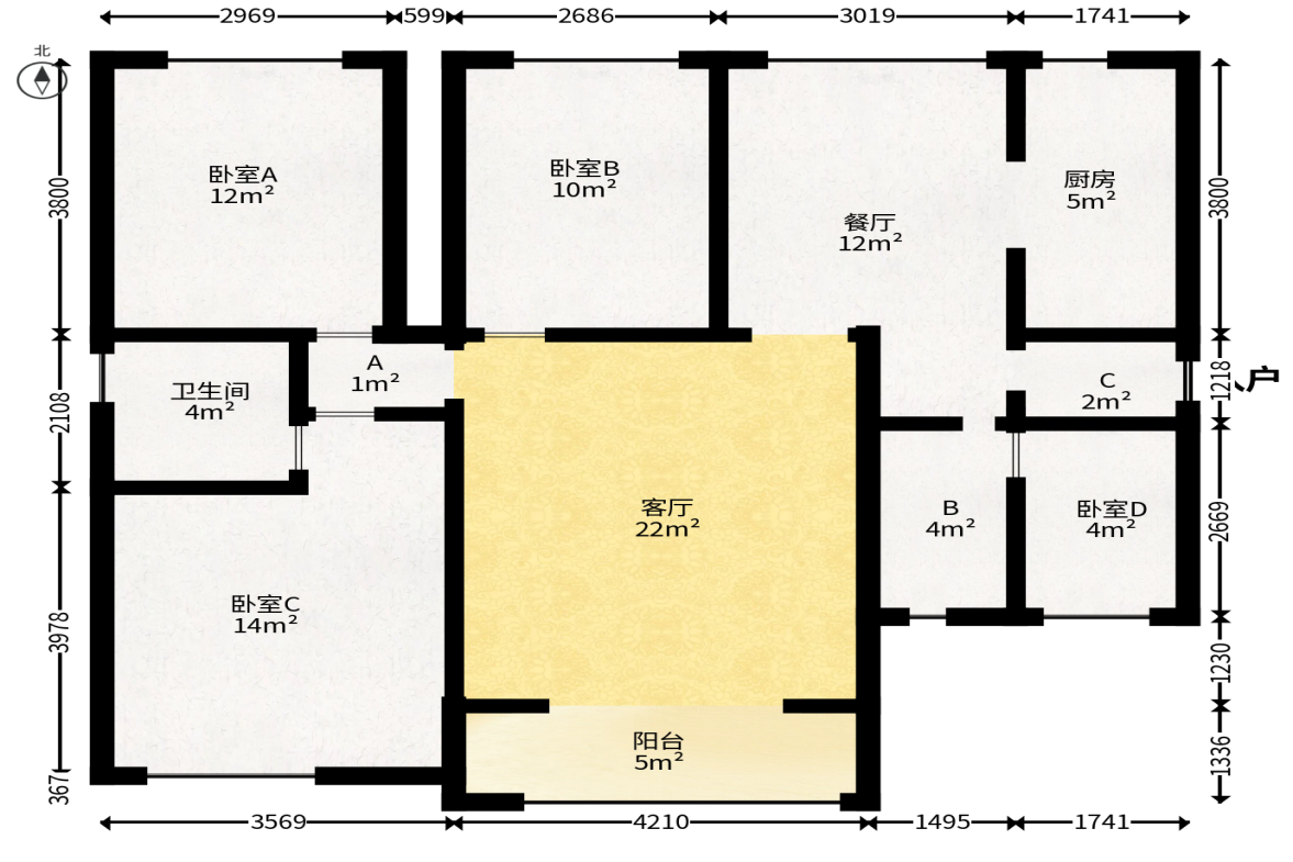 丽发新城  3室2厅2卫   125.00万户型图
