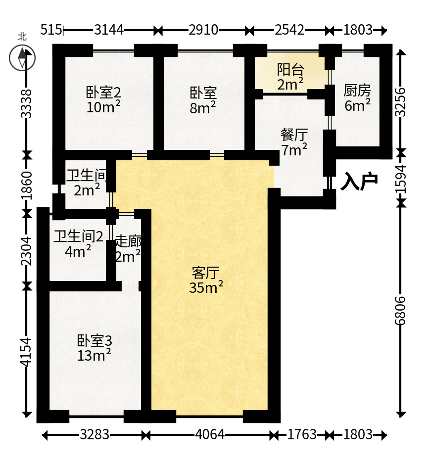 康桥长郡  3室2厅2卫    59.8万户型图