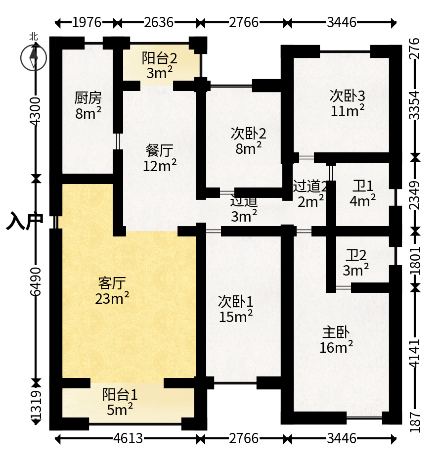 北辰三角洲B2E2区  4室2厅2卫   225.00万户型图