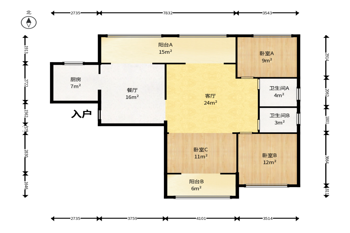 丽发新城  3室2厅2卫   88.00万户型图