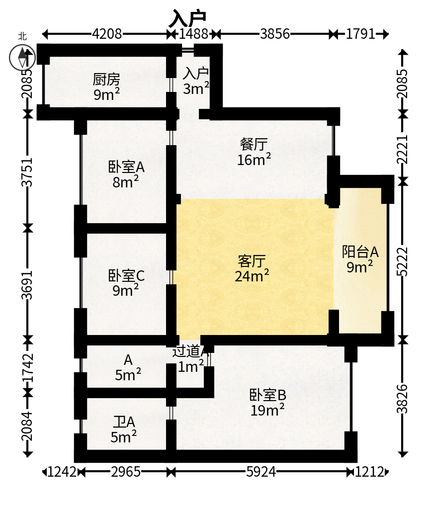 合能枫丹丽舍（柏悦名苑)  3室2厅2卫   135.80万户型图