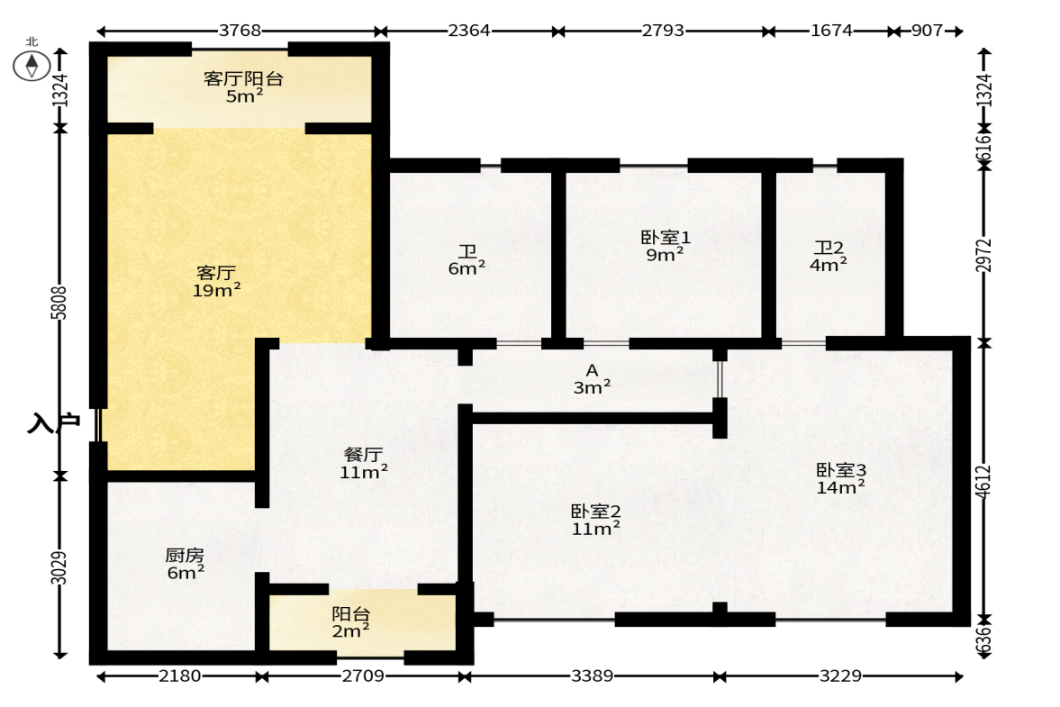 丽水熙园  3室2厅2卫   112.80万户型图