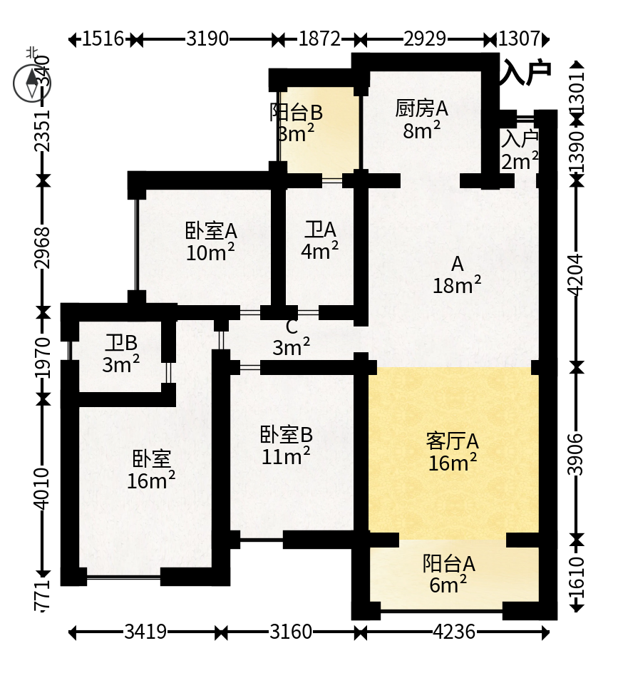 富春山  3室2厅2卫   86.00万户型图