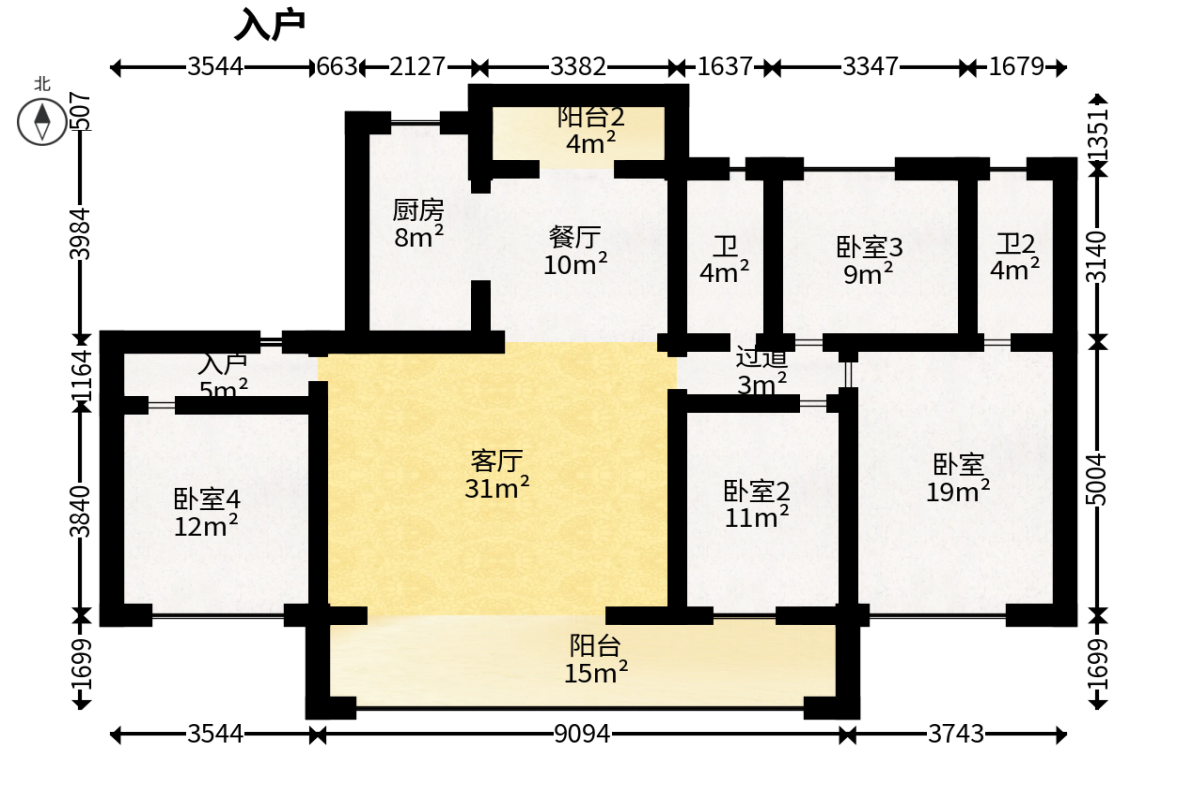 招商麓山府  4室2厅2卫   245.00万户型图