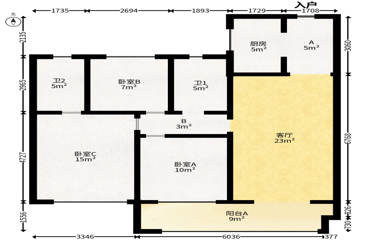 卓越伊景苑  3室2厅1卫    102.0万户型图