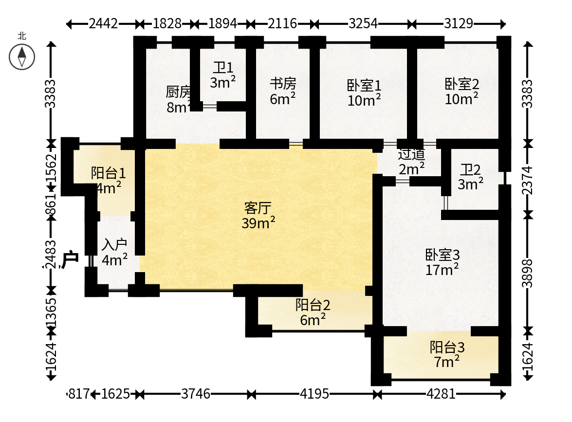 泊爱蓝湾  4室2厅2卫   135.00万户型图