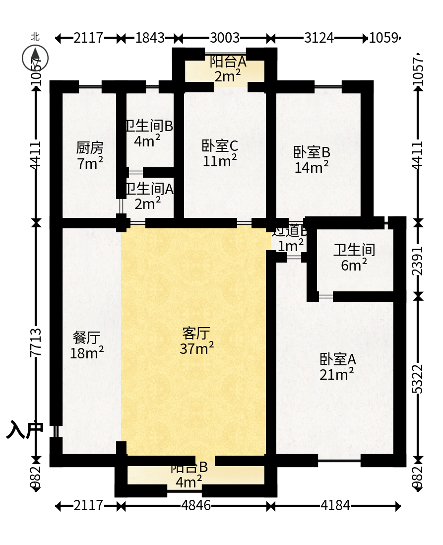 尚城  3室2厅2卫   75.00万户型图