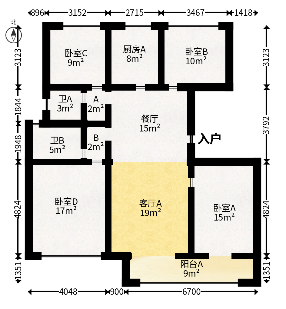 远洋红星天铂一期  4室2厅2卫   158.00万户型图