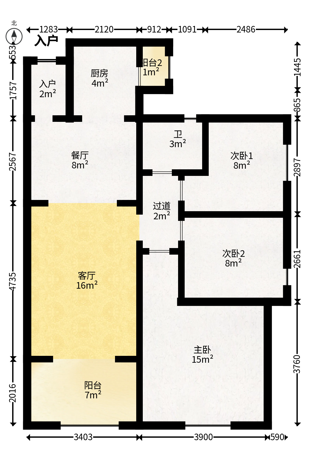 珠江郦城薰衣道  3室2厅1卫   90.00万户型图