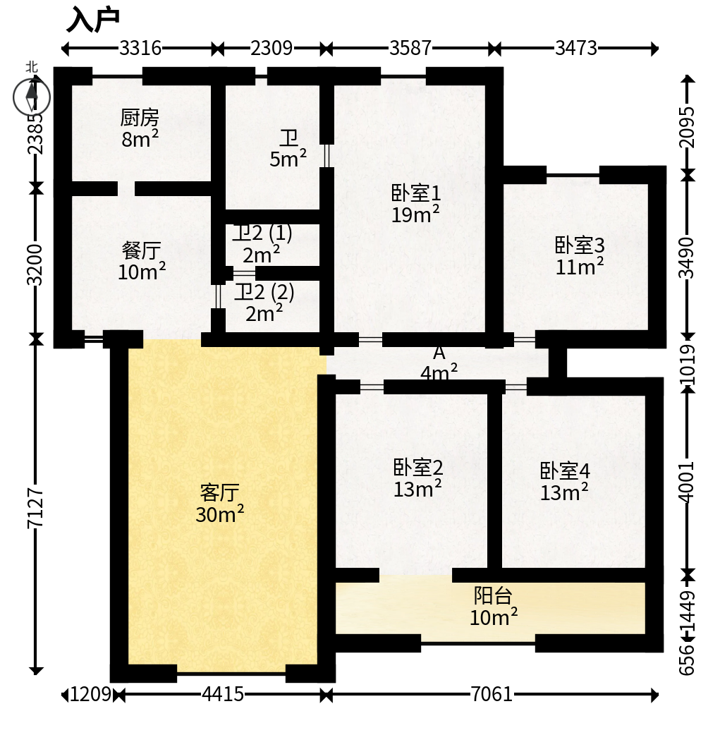 武警宿舍  4室2厅2卫   93.80万户型图