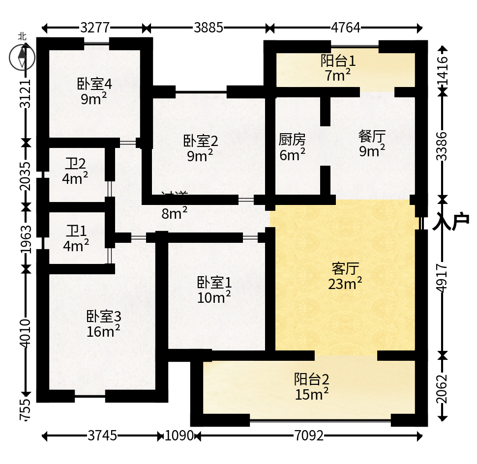 润和湘江天地D区  4室2厅2卫   130.00万户型图