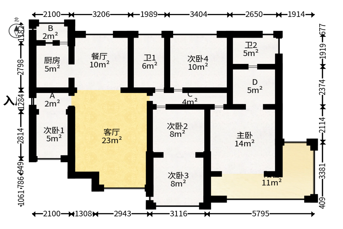 幸福里润城（幸福里二期）  4室2厅2卫   87.00万户型图