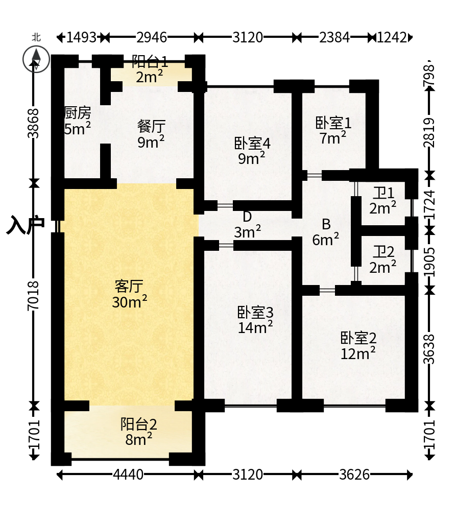 阳光城尚东湾凌云府  4室2厅2卫   162.00万户型图