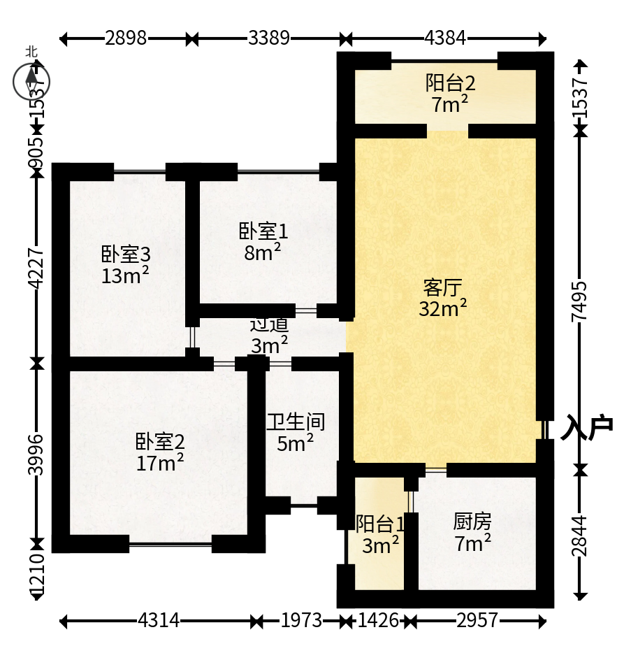 恒大名都  3室2厅1卫   58.80万户型图