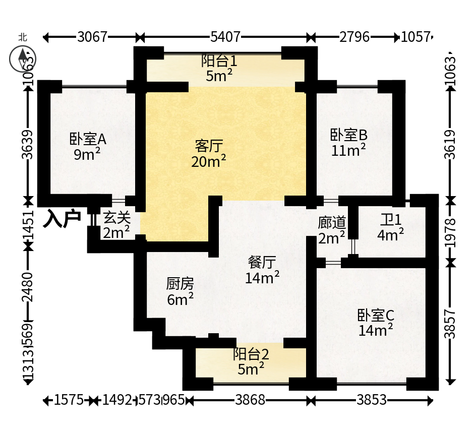 邦盛水岸御园  3室2厅1卫   69.00万户型图