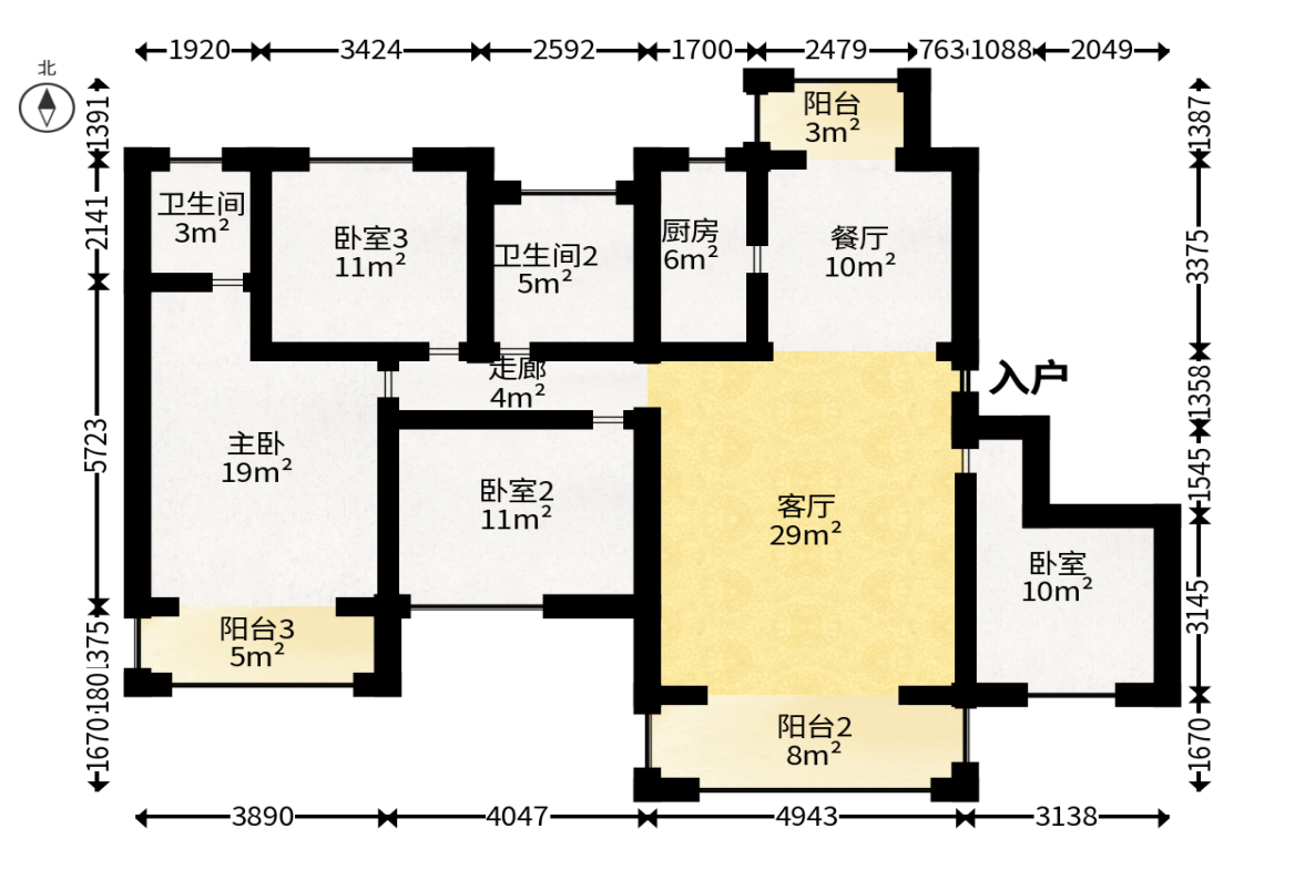 湘预家园  4室2厅2卫   89.80万户型图