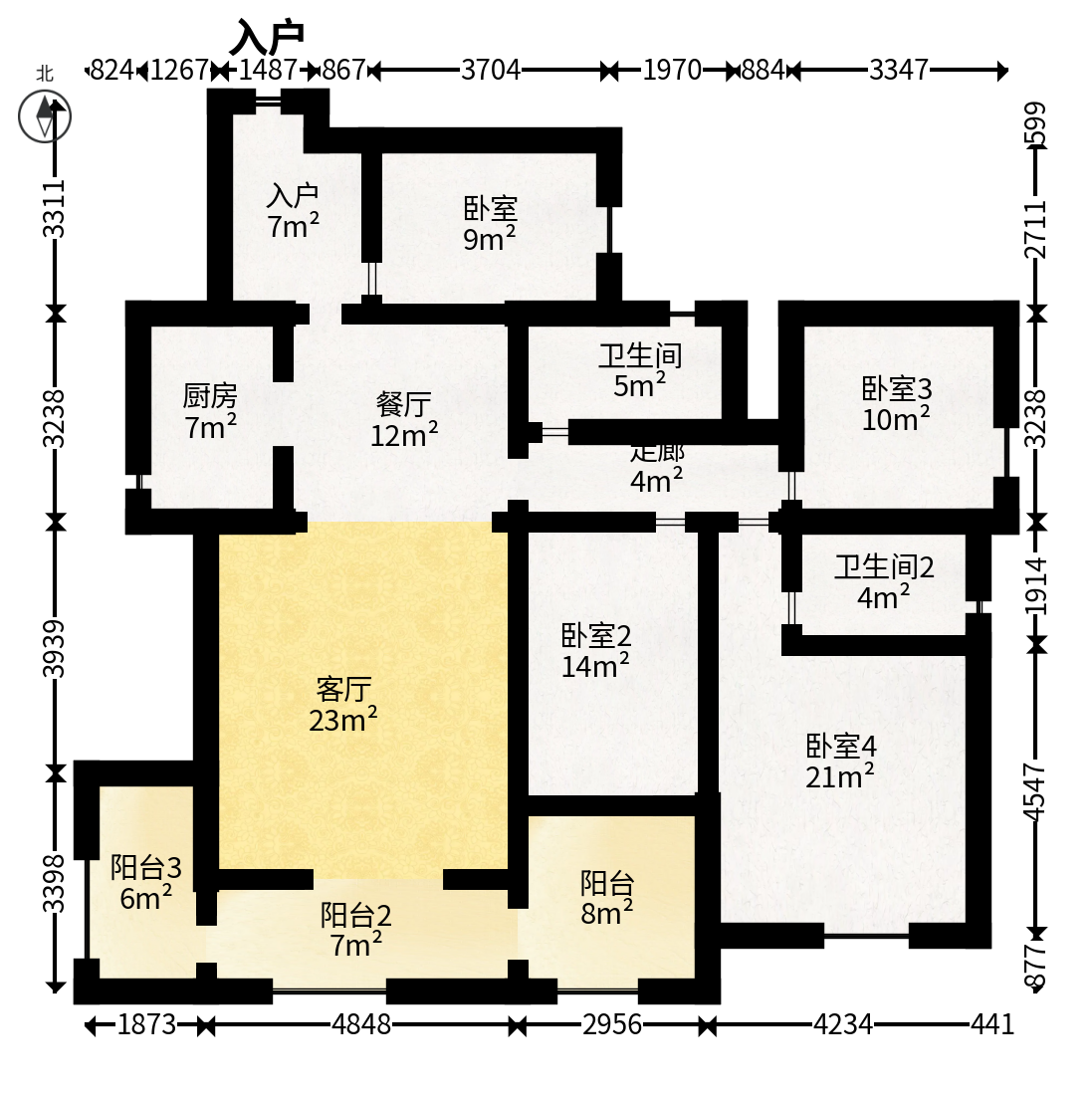辉煌国际城一期  4室2厅2卫   145.00万户型图