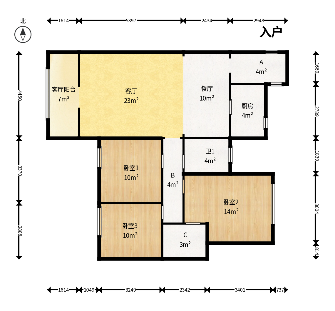 富兴嘉城（富兴汇中央）  3室2厅2卫    99.8万户型图