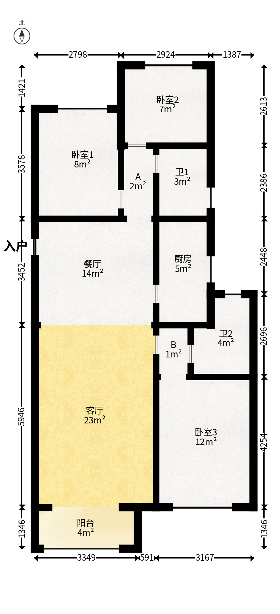 阳光城尚东湾青柠园  3室2厅2卫   107.00万户型图
