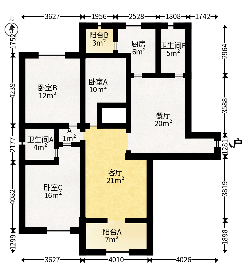 和美星城  3室2厅2卫   85.00万户型图
