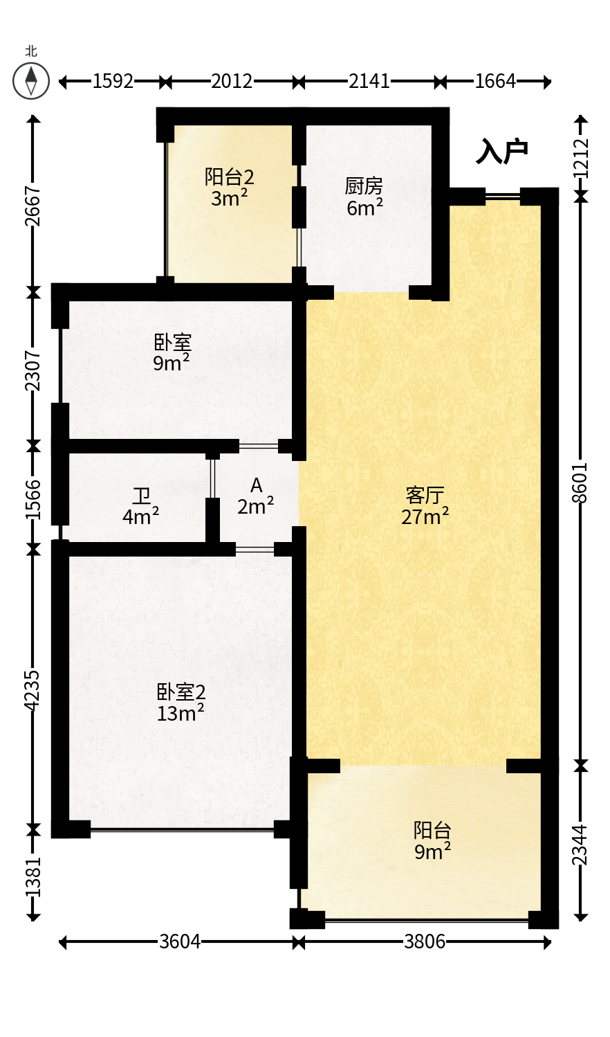 恒大华府  2室1厅1卫   126.00万户型图