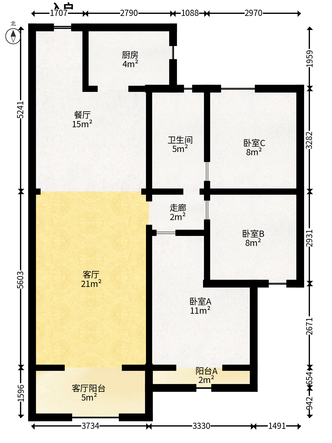 北辰中央公园DF区  3室2厅1卫   94.00万户型图