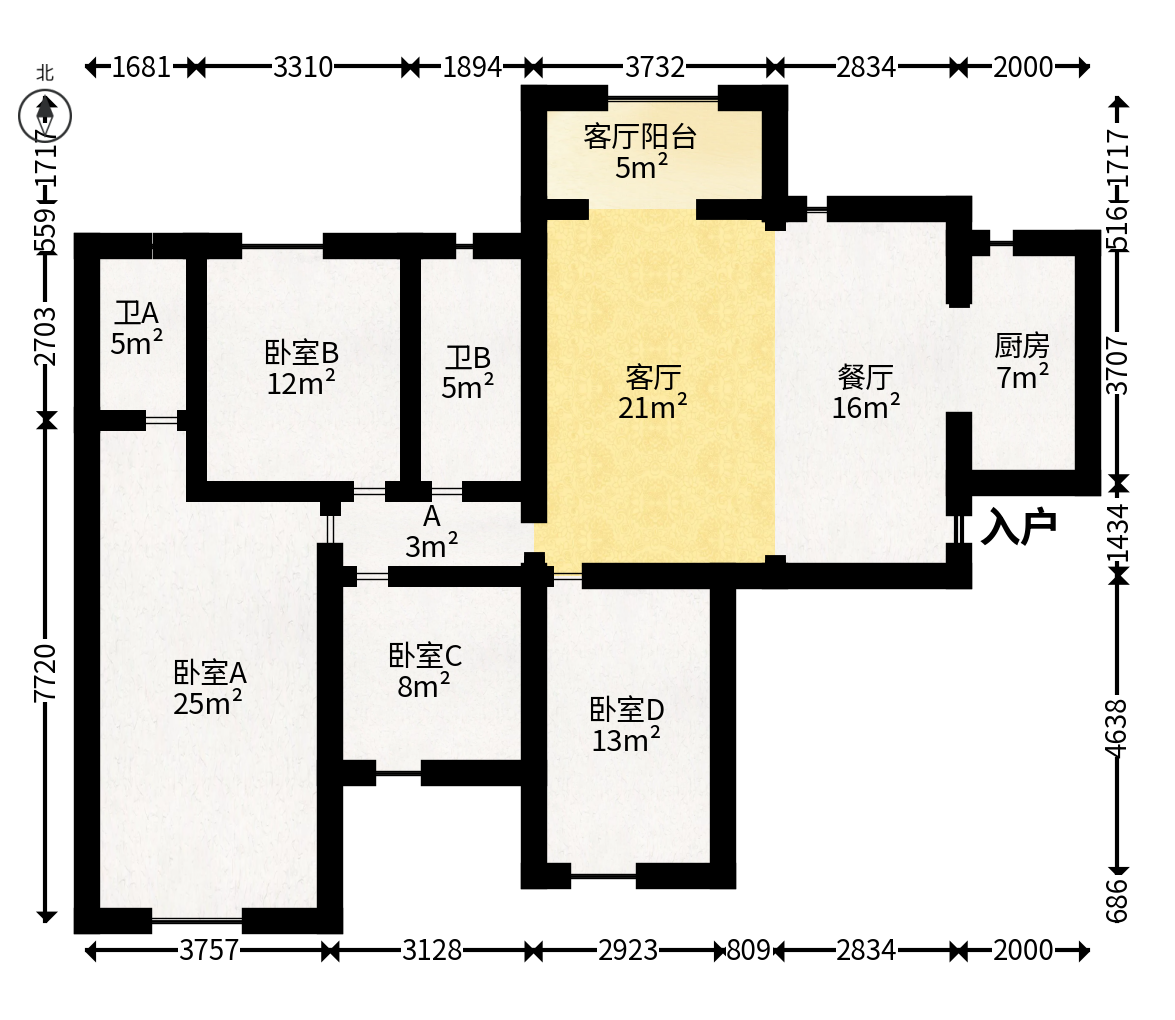 金恒银杉里  4室2厅2卫   158.00万户型图