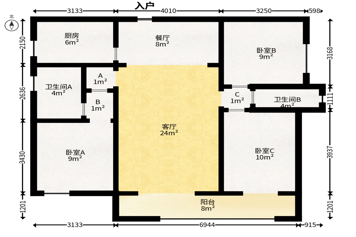中建璟和城  3室2厅2卫   124.00万户型图