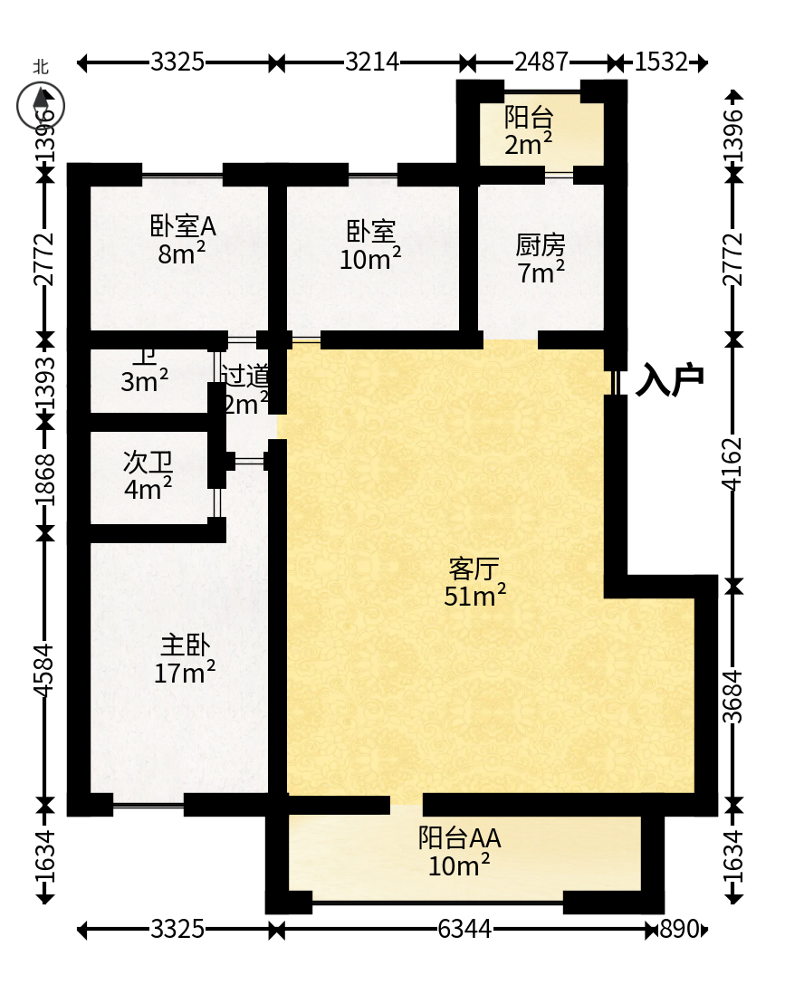 保利金香槟  4室2厅2卫   102.80万户型图