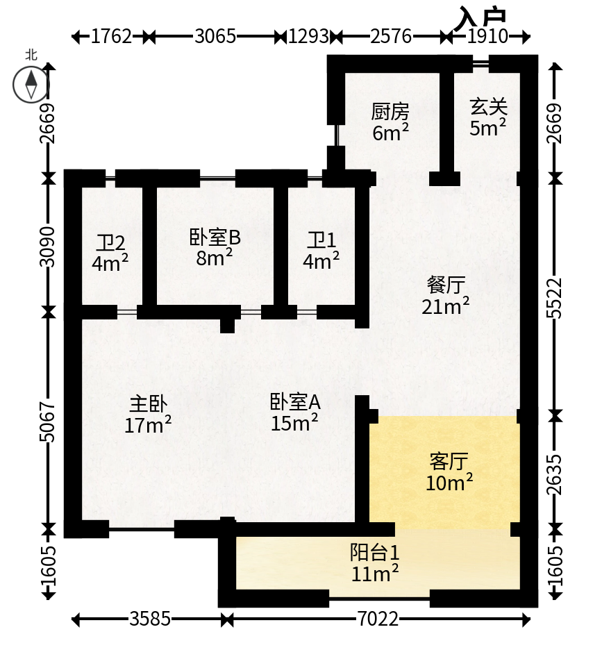 建投象山国际  3室2厅1卫   106.00万户型图