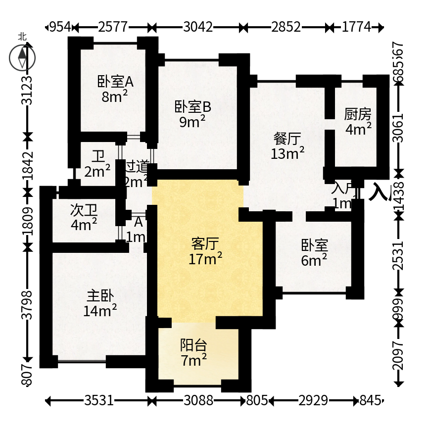 国泰九龙湾  4室2厅2卫   95.00万户型图