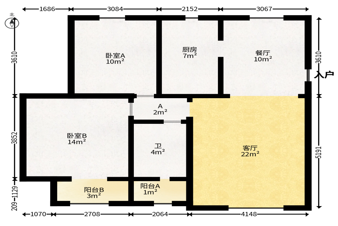月湖兰庭  2室2厅1卫   68.00万户型图