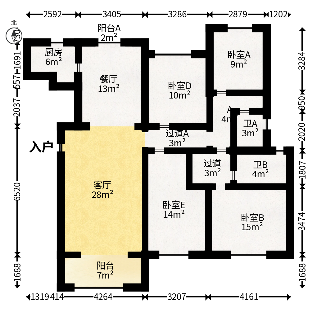 万科魅力之城天阔里  4室2厅2卫   245.00万户型图