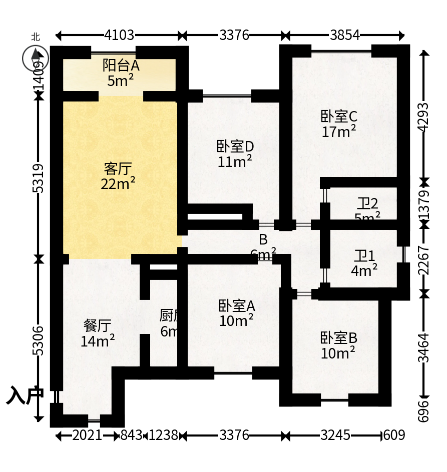 绿地长沙城际空间站（绿地新里佳苑）  4室2厅2卫   145.00万户型图