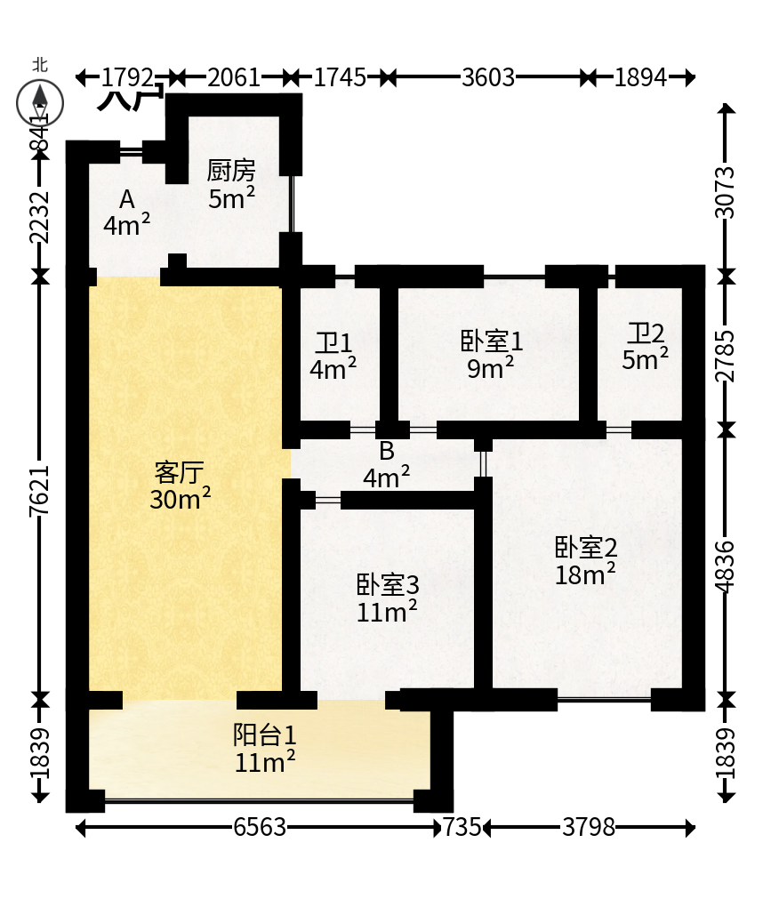 大都汇天悦（保利大都汇三期）  3室2厅2卫   139.90万户型图