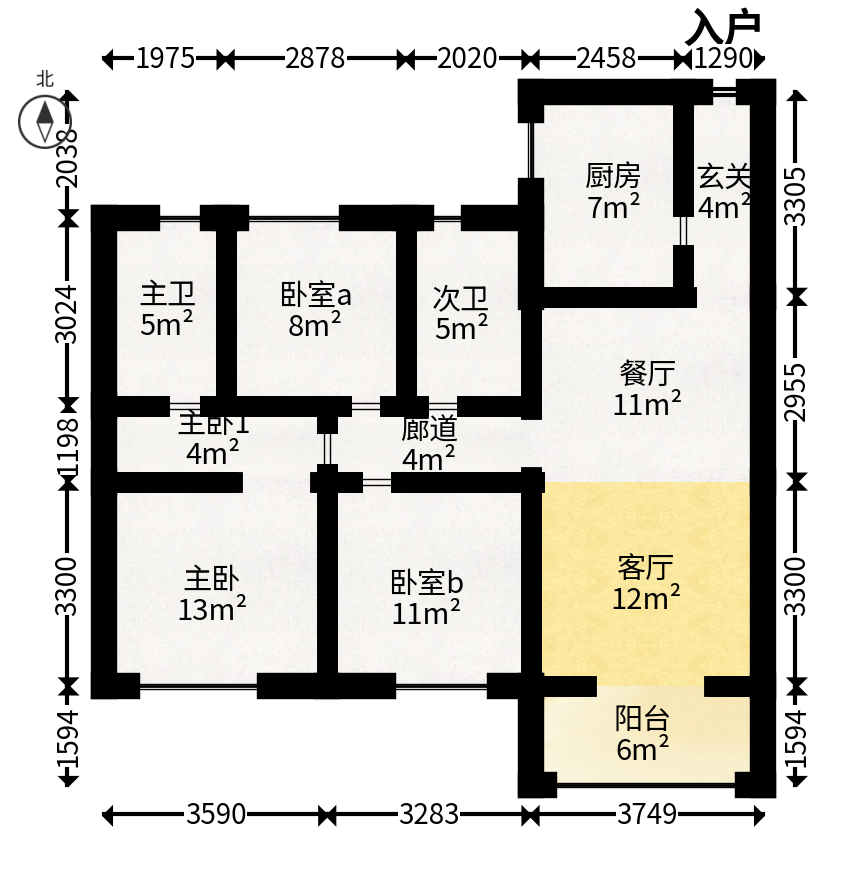 招商华发依云曦城  3室2厅2卫   126.00万户型图